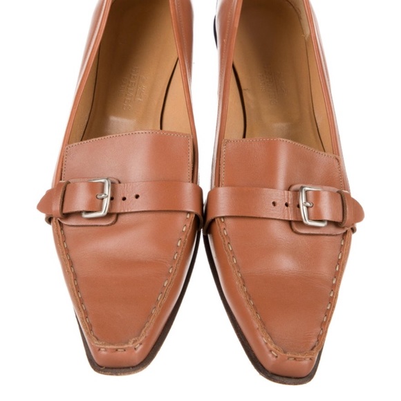 Hermes leather pointed Toe Loafers - Picture 1 of 5
